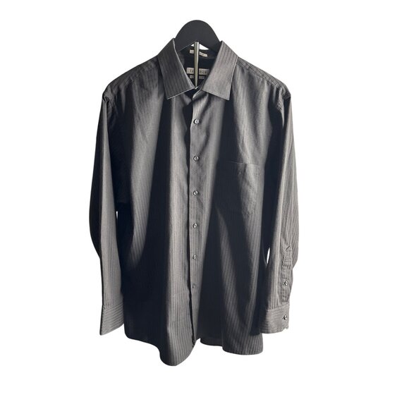 Van Heusen Men's Black Lux Satin Regular Fit Button-Down Dress Shirt 16.5 - Picture 1 of 5